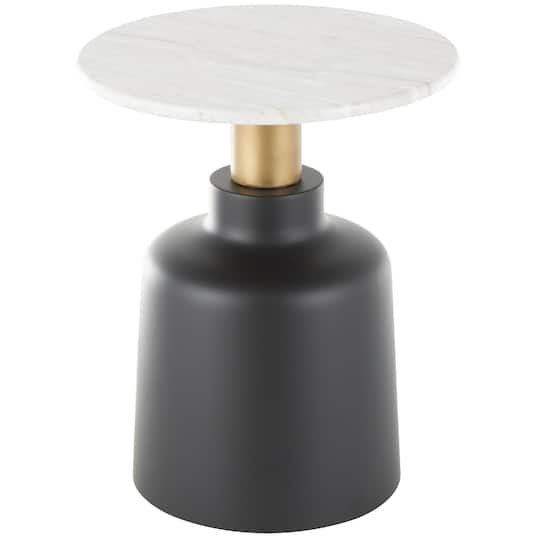 21.5" Black Metal Pedestal Accent Table with Faux White Marble Top